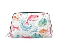 Borsa da toeletta da viaggio rosa gratuita con delfino per il cuoio del PVC | Design a stampa completa con imbottitura interna in spugna e 3 tasche antiscivolo, mantiene i cosmetici ordinatamente