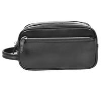 Borsa da toeletta in vera pelle di medie dimensioni, da viaggio, organizer stile Oslo, nero, Nero , M, Kit Dopp in pelle