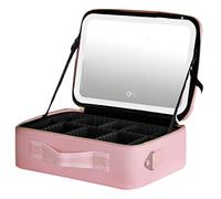 Borsa da toeletta portatile - Organizzatore per il trucco viaggio, busta stoccaggio cosmetico | con cerniera specchio integrato e luci a LED, kit multi-compartimenti prodotti be