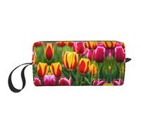 Borsa da toeletta rosa con stampa di tulipani per le donne formato da viaggio carino borsa da toilette da viaggio borsa per trucco borsa organizer, bianco, Taglia unica