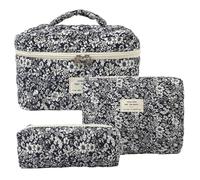 Borsa Da Toeletta Trapuntata 3 Pezzi Necessaire Cotone Capienti con | Set Di Borse Da Toeletta per Ragazza Scuola Casa Viaggio Bagno Hotel Pennelli Cura della Pelle