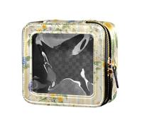 Borsa da toeletta trasparente impermeabile con fiori freschi gialli e viola con mini contenitori per trucco da viaggio, fiori freschi viola giallo, 1 size