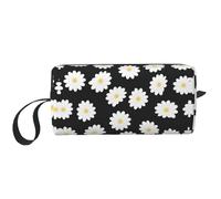 Borsa da toilette bianca con stampa di margherite per le donne formato da viaggio carino borsa da toilette da viaggio borsa per trucco borsa organizer, bianco, Taglia unica