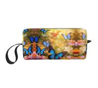 Borsa da toilette blu con stampa di farfalle e fiori per le donne formato da viaggio carino borsa da viaggio borsa da toilette borsa per trucco borsa organizer, bianco, Taglia unica