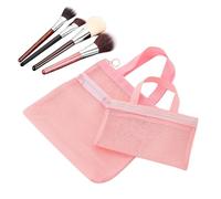 Borsa da toilette - Borsa a rete portatile per viaggi su strada, 2 pezzi, organizer per cosmetici con cerniera e maniglia, per lavoro, palestra, aeroporto, spiaggia, stadio e aereo, Rosa, Consulte la