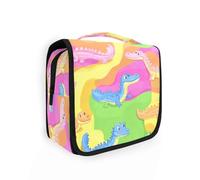 Borsa da toilette colorata con dinosauri vibrante con gancio per appenderla, grande borsa cosmetica da viaggio per le donne con scomparti e maniglia