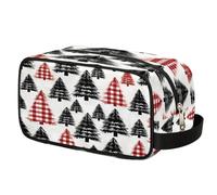 Borsa da toilette con albero di Natale a quadri rossi per viaggi, trousse per trucchi e cosmetici, borsa da barba in poliestere impermeabile per uomini, donne e bambini, organizer portatile per bagno