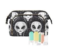 Borsa da toilette con cerniera e motivo alieni malvagi in bianco e nero per donne borsa cambio monete per trucco