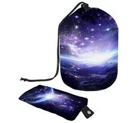 Borsa da toilette con coulisse, a forma di barile con spazio stellato e terra, borsa per cosmetici, organizer da viaggio + piccola borsa, Multi, 9.9x6.9in/25.2x17.6cm;6x3.5in/15.2x8.8cm, Beauty case