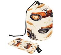 Borsa da toilette con coulisse, a forma di botte, a forma di mazzo di grano e trattori, borsa per cosmetici, organizer da viaggio per trucchi + piccola borsa, Multi,