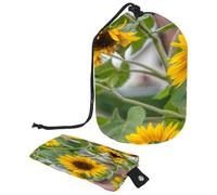 Borsa da toilette con coulisse, beauty case estivo a forma di barile, con girasole e natura, borsa per cosmetici, organizer da viaggio + piccola borsa, Multi, 9.9x6.9in/25.2x17.6cm;6x3.5in/15.2x8.8cm,