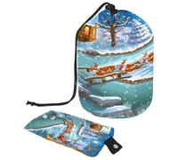 Borsa da toilette con coulisse, borsa da bagno a forma di barile con Babbo Natale e la sua slitta con paesaggio invernale, borsa da viaggio per cosmetici + piccola borsa, Multi,