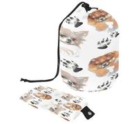 Borsa da toilette con coulisse, borsa da bagno a forma di barile con impronte di cane e orme, borsa da viaggio per cosmetici + piccola borsa, Multi, 9.9x6.9in/25.2x17.6cm;6x3.5in/15.2x8.8cm, Beauty