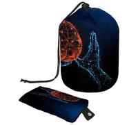 Borsa da toilette con coulisse, borsa da bagno a forma di barile per tiro a pallacanestro, borsa per cosmetici, organizer da viaggio + piccola borsa, Multi, 9.9x6.9in/25.2x17.6cm;6x3.5in/15.2x8.8cm,