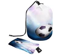 Borsa da toilette con coulisse, borsa da bagno a forma di botte a forma di pallone da calcio sotto i riflettori, borsa per cosmetici da viaggio + piccola borsa, Multi,