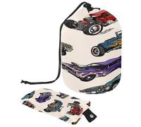 Borsa da toilette con coulisse, borsa da toilette a forma di barile American Muscle Cars, borsa per cosmetici, organizer da viaggio + piccola borsa, Multi, 9.9x6.9in/25.2x17.6cm;6x3.5in/15.2x8.8cm,