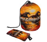 Borsa da toilette con coulisse, borsa per cosmetici a forma di barile con cavallo che galleggia sull'alba sul mare, borsa per cosmetici, organizer da viaggio + piccola borsa, Multi,