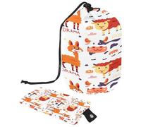 Borsa da toilette con coulisse, borsa per cosmetici a forma di barile, con disegni di animali colorati e parole, organizer da viaggio + piccola borsa, Multi, 9.9x6.9in/25.2x17.6cm;6x3.5in/15.2x8.8cm,