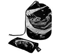 Borsa da toilette con coulisse, borsa per cosmetici a forma di barile con scheletro e scritta "Drinking Wine Dead Skeleton King on Moon", Multi, 9.9x6.9in/25.2x17.6cm;6x3.5in/15.2x8.8cm, Beauty case