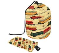 Borsa da toilette con coulisse, borsa per cosmetici a forma di barile con treno sulla strada, organizer da viaggio + piccola borsa, Multi, 9.9x6.9in/25.2x17.6cm;6x3.5in/15.2x8.8cm, Beauty case