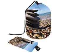 Borsa da toilette con coulisse, borsa per cosmetici a forma di botte di ciottoli Bay Cobblestone + piccola borsa, Multi, 9.9x6.9in/25.2x17.6cm;6x3.5in/15.2x8.8cm, Beauty case
