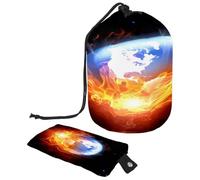 Borsa da toilette con coulisse, borsa per cosmetici a forma di botte di fuoco della Terra che brucia, borsa organizer da viaggio + piccola borsa, Multi, 9.9x6.9in/25.2x17.6cm;6x3.5in/15.2x8.8cm,