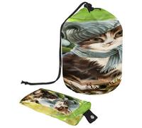 Borsa da toilette con coulisse, borsa per cosmetici a forma di botte, per proteggere il gatto dalla pioggia sotto le foglie + piccola borsa, Multi, 9.9x6.9in/25.2x17.6cm;6x3.5in/15.2x8.8cm, Beauty