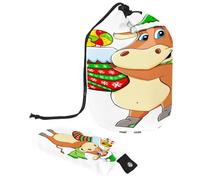 Borsa da toilette con coulisse, cappello verde, sciarpa e toro tiene presa con caramelle a forma di barile, borsa cosmetica, organizer da viaggio per trucchi + piccola borsa, Multi,