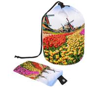 Borsa da toilette con coulisse, con campi di fiori e mulino a vento a forma di botte, borsa per cosmetici, organizer per trucchi da viaggio + piccola borsa, Multi,