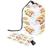 Borsa da toilette con coulisse, graziosa borsa da bagno a forma di barile con pesci e bolle, borsa da viaggio per trucchi + piccola borsa, Multi, 9.9x6.9in/25.2x17.6cm;6x3.5in/15.2x8.8cm, Beauty case