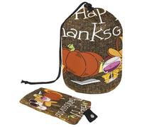 Borsa da toilette con coulisse, Happy Thanksgiving Foods a forma di barile, borsa per cosmetici, organizer da viaggio per trucchi + piccola borsa, Multi, 9.9x6.9in/25.2x17.6cm;6x3.5in/15.2x8.8cm,