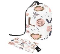Borsa da toilette con coulisse, Love Cats con fiori a forma di barile, borsa per cosmetici, organizer da viaggio per trucchi + piccola borsa, Multi, 9.9x6.9in/25.2x17.6cm;6x3.5in/15.2x8.8cm, Beauty