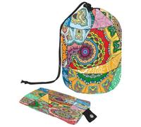 Borsa da toilette con coulisse, Mosiac Mandalas a forma di barile, borsa per cosmetici, organizer da viaggio per trucchi + piccola borsa, Multi, 9.9x6.9in/25.2x17.6cm;6x3.5in/15.2x8.8cm, Beauty case