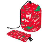 Borsa da toilette con coulisse, motivo: albero di Natale con foglie e cervi su una borsa rossa a forma di botte, trousse da viaggio per trucchi + piccola borsa, Multi,