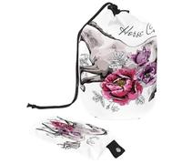 Borsa da toilette con coulisse, motivo cavallo che corre e peonia, a forma di botte, a forma di botte, trousse da viaggio per trucchi + piccola borsa, Multi, 9.9x6.9in/25.2x17.6cm;6x3.5in/15.2x8.8cm,