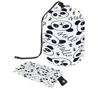 Borsa da toilette con coulisse, motivo Hello Panda, a forma di barile, borsa per cosmetici, organizer da viaggio + piccola borsa, Multi, 9.9x6.9in/25.2x17.6cm;6x3.5in/15.2x8.8cm, Beauty case