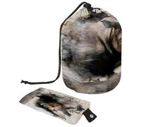 Borsa da toilette con coulisse, motivo: rinoceronte in una parete rotta a forma di botte, borsa per cosmetici, organizer da viaggio per trucchi + piccola borsa, Multi,