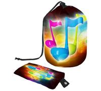 Borsa da toilette con coulisse, nota musicale colorata a forma di botte, borsa per cosmetici, organizer da viaggio + piccola borsa, Multi, 9.9x6.9in/25.2x17.6cm;6x3.5in/15.2x8.8cm, Beauty case