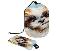 Borsa da toilette con coulisse, Shih Tzu Dog Puppy Painting Barrel Shape Wash Bag Trousse, Travel Makeup Organizer Pouch + Piccola Borsa, Multi, 9.9x6.9in/25.2x17.6cm;6x3.5in/15.2x8.8cm, Beauty case