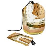 Borsa da toilette con coulisse, vintage con pagine di ricette a forma di barile, borsa per cosmetici, organizer da viaggio per trucchi + piccola borsa, Multi, 9.9x6.9in/25.2x17.6cm;6x3.5in/15.2x8.8cm,