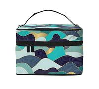 Borsa da toilette con motivo a onda astratta verde oro per donna, organizer da viaggio per cosmetici e trucchi