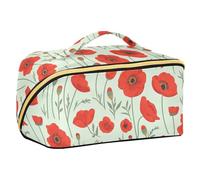 Borsa da toilette con papavero dipinto a olio con divisori Borse cosmetiche portatili per donne da viaggio con scomparti e maniglia