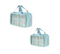 Borsa da toilette con separazione a secco e bagnato, portatile, a doppio strato, per cosmetici da viaggio, Set 2 pezzi sottili blu, Taglia unica