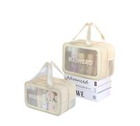 Borsa da toilette con separazione a secco e bagnato, portatile, a doppio strato, per cosmetici da viaggio, Set di 2 pezzi spessi beige, Taglia unica