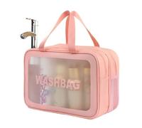 Borsa da toilette con separazione a secco e bagnato, portatile, a doppio strato, per cosmetici da viaggio, Rosa spesso grande, Taglia unica