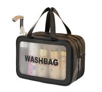 Borsa da toilette con separazione a secco e bagnato, portatile, a doppio strato, per cosmetici da viaggio, Nero spesso grande, Taglia unica