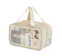 Borsa da toilette con separazione a secco e bagnato, portatile, a doppio strato, per cosmetici da viaggio, Beige spesso piccolo, Taglia unica