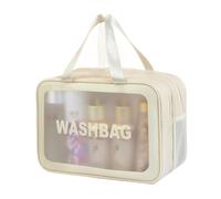 Borsa da toilette con separazione a secco e bagnato, portatile, a doppio strato, per cosmetici da viaggio, Beige spesso grande, Taglia unica