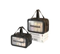 Borsa da toilette con separazione a secco e bagnato, portatile, a doppio strato, per cosmetici da viaggio, Set spesso da 2 pezzi, nero, Taglia unica