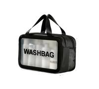 Borsa da toilette con separazione a secco e bagnato, portatile, a doppio strato, per cosmetici da viaggio, Sottile Nero Grande, Taglia unica